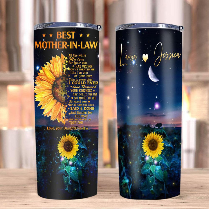 Personalized Tumbler, Best Mother-in-law, Mother's Day Gifts, Gift From Daughter-in-law, Sunflower Tumbler - ATMTEE