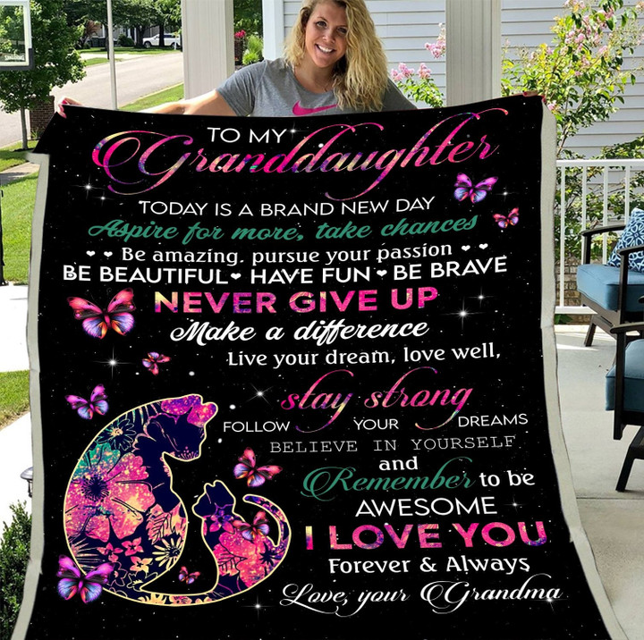 Personalized To My Granddaughter Today Is A Brand New Day Aspire For More, Take Chances Fleece Blanket - ATMTEE