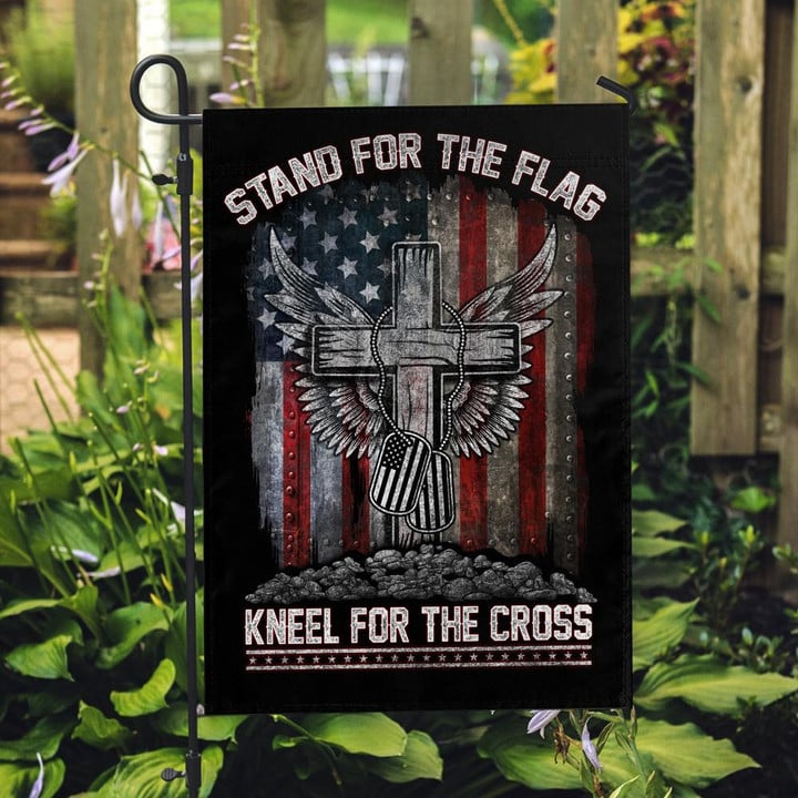 Veteran Flag, Stand For The Flag, Kneel For The Cross Garden Flag - ATMTEE