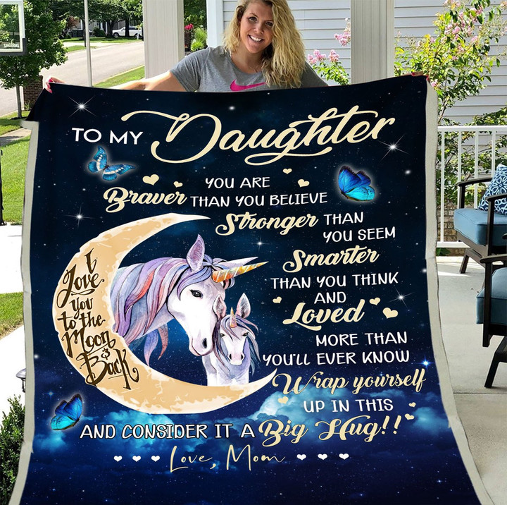 To My Daughter Blanket, Unicorns Blanket, You Are Braver, Birthday Gifts For Daughter Fleece Blanket - ATMTEE