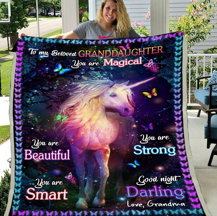 Personalized To My Beloved Granddaughter, Gift For Granddaughter Unicorn Fleece Blanket - ATMTEE