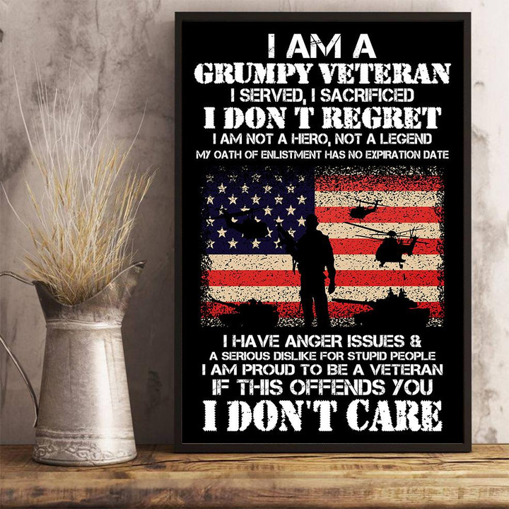 Veteran Poster, American Flag Poster, I Am A Grumpy Veteran I Don't Care Poster - ATMTEE