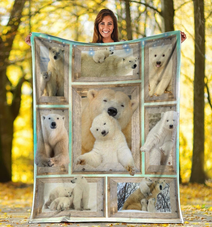 Polar Bear Family Polar Bears Arctic Animal Gift Plush Fleece Blanket - ATMTEE