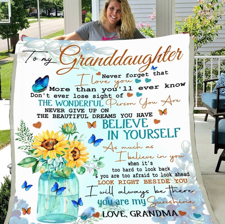 Personalized To My Granddaughter Never Forget That I Love You Flowers And Butterfly Fleece Blanket - ATMTEE