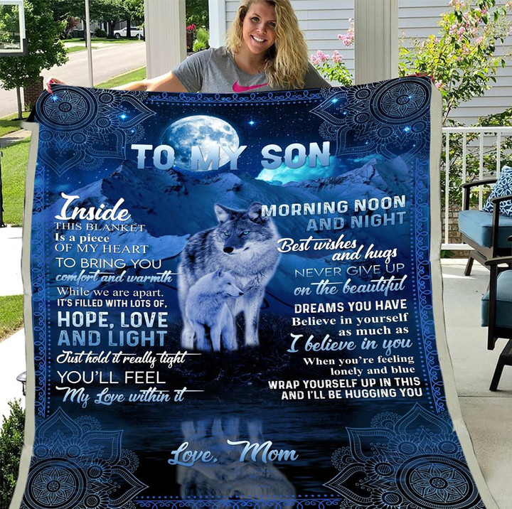Son Blanket, Gift For Son From Mom, To My Son, Inside This Blanket Is A Piece Of My Heart Wolf Fleece Blanket - ATMTEE