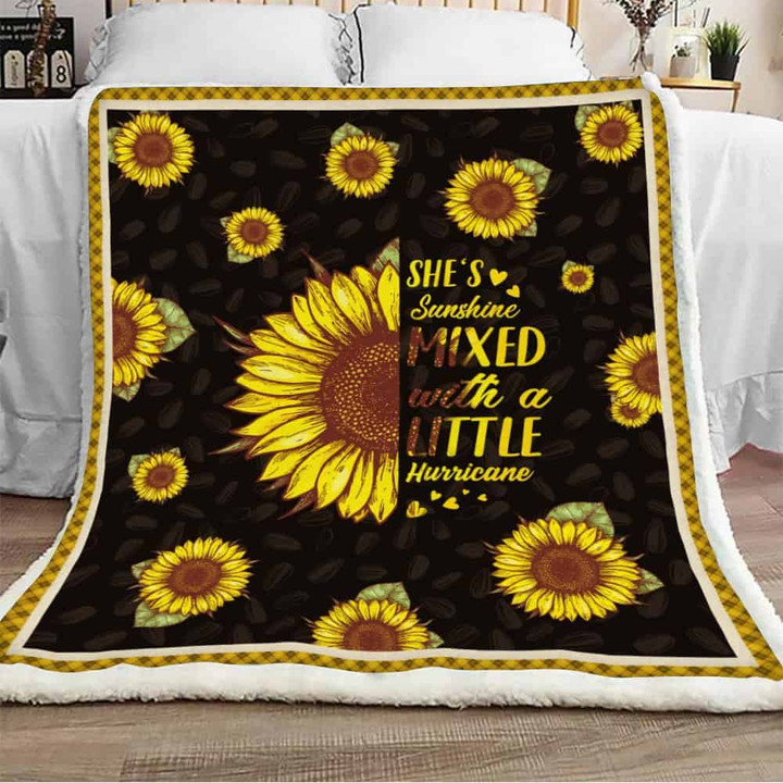 She's Sunshine Mixed With A Little Hurricane Sunflowers Sherpa Blanket - ATMTEE