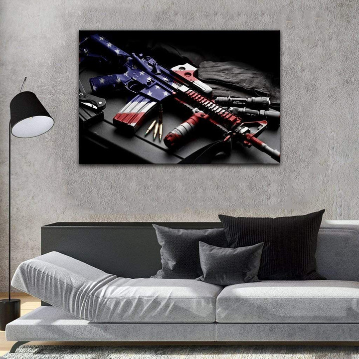 American Flag Gun Canvas, Gift For Veteran Matte Canvas - ATMTEE