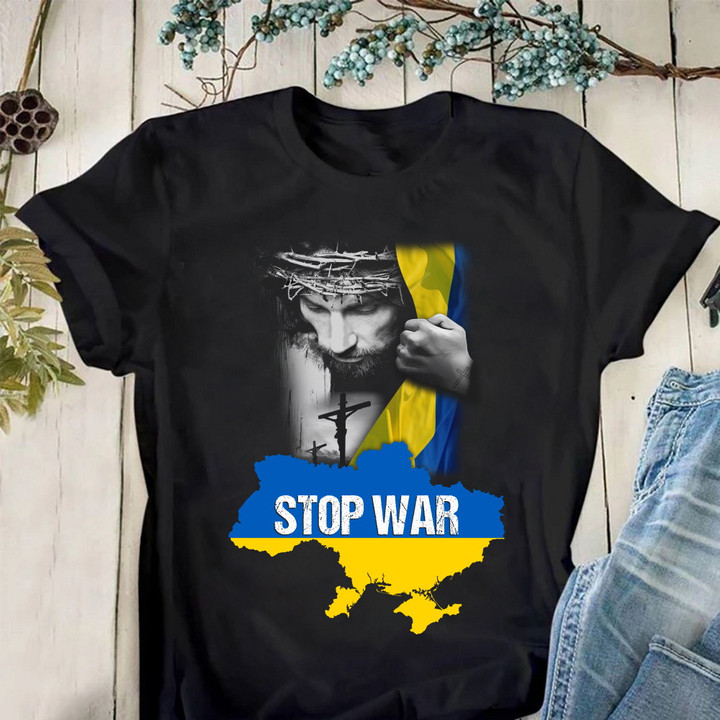 Christian Shirt, Jesus Stand With Ukraine, Stop War Jesus T-Shirt KM2204