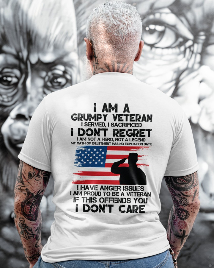 Veteran Shirt, I Am A Grumpy Old Veteran I Served I Sacrificed American Flag T-Shirt