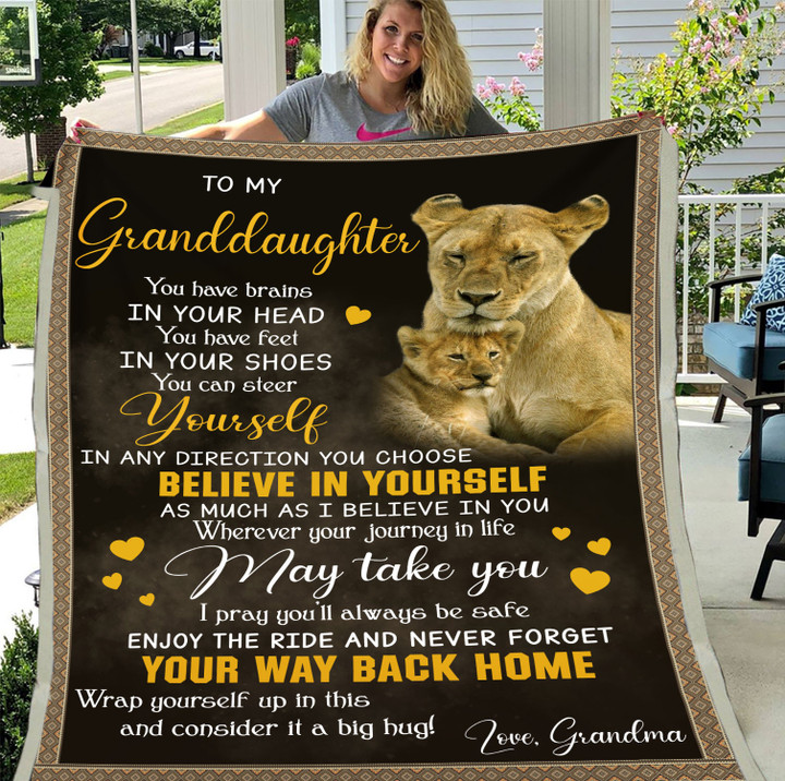 To My Granddaughter Believe In Yourself Lions Fleece Blanket