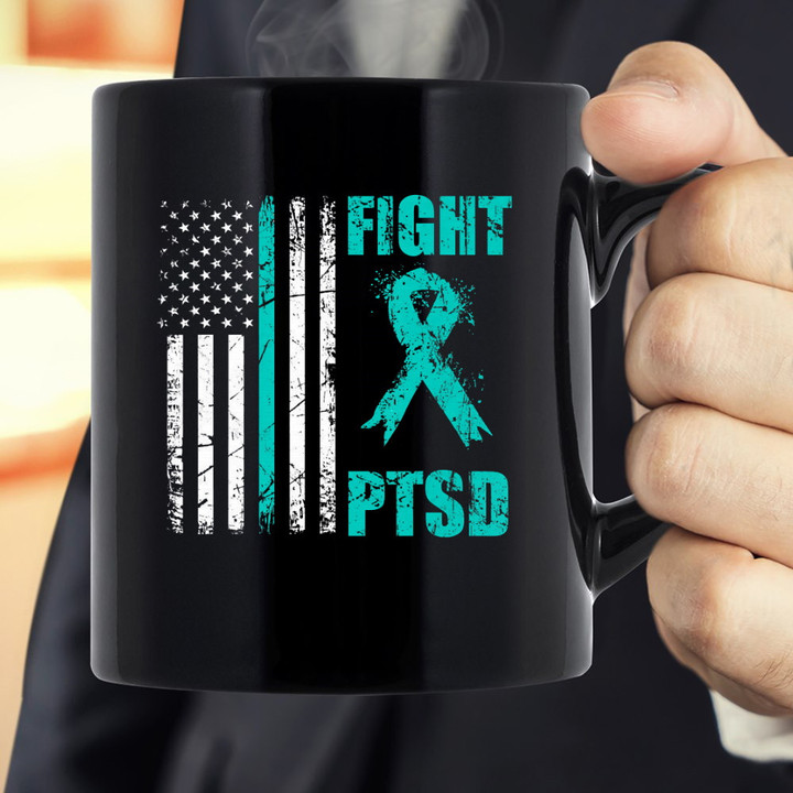 Fight PTSD Awareness American Flag Veteran Support 11Oz Mug