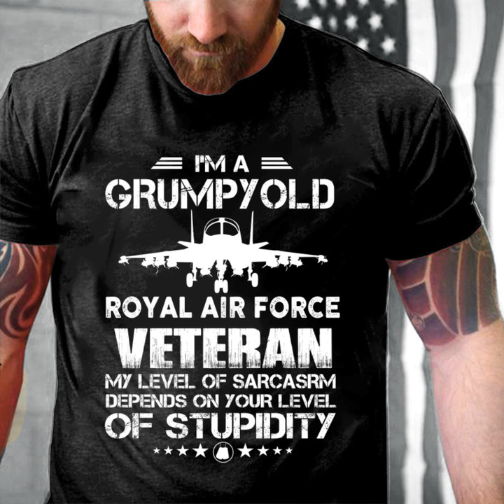 I'm A Grumpy Old Royal Air Force Veteran My Level Of Sarcasm Depends On Your Level Of Stupidity T-Shirt