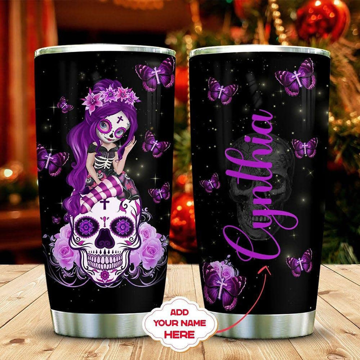 Butterfly Skull Personalized Tumbler Cup Stainless Steel Insulated Tumbler 20 Oz Best Gifts For Horror Lovers Gifts For Birthday Christmas Halloween Coffee/ Tea Tumbler White - 1
