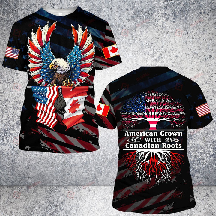 American Grown With Canadian Roots Canada United States Eagle Best Gift For Independence Day All Over Printed Shirts