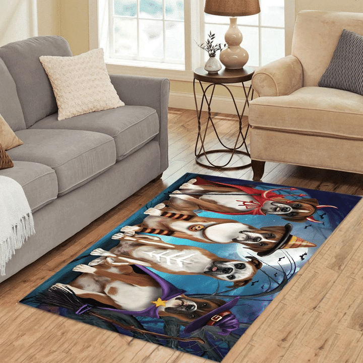 Boxer Brown White Dogs Happy Halloween Trick Or Treat Area Rug Home Decor