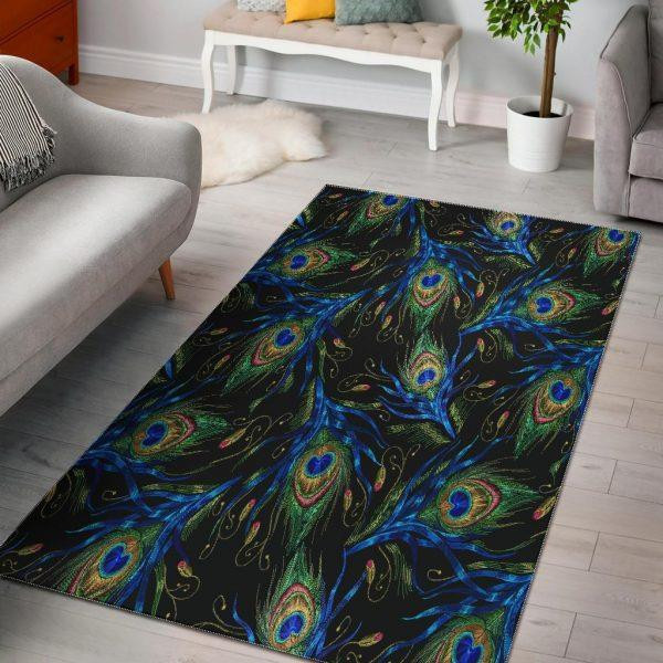 Feather Peacock Pattern Print Home Decor Rectangle Area Rug