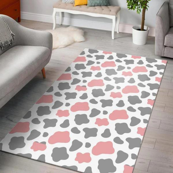 Pink Gray Cow Pattern Print Home Decor Rectangle Area Rug
