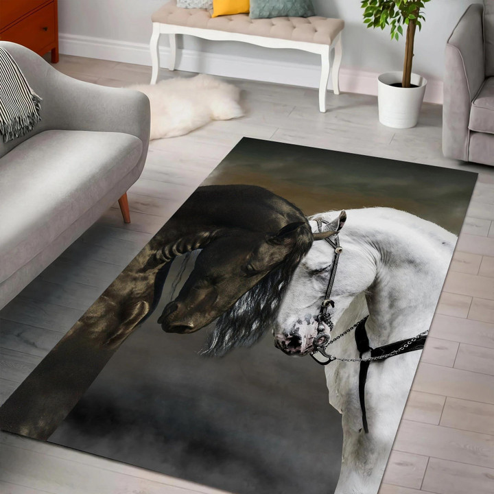 Black And White Horse Couple 3D Rug