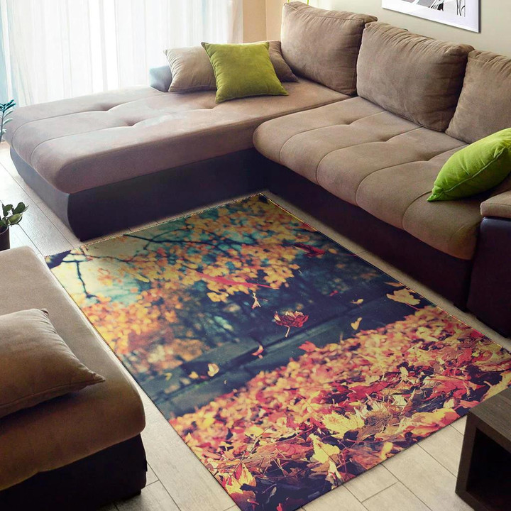 Cute Autumn Leaves Pattern Background Print Area Rug