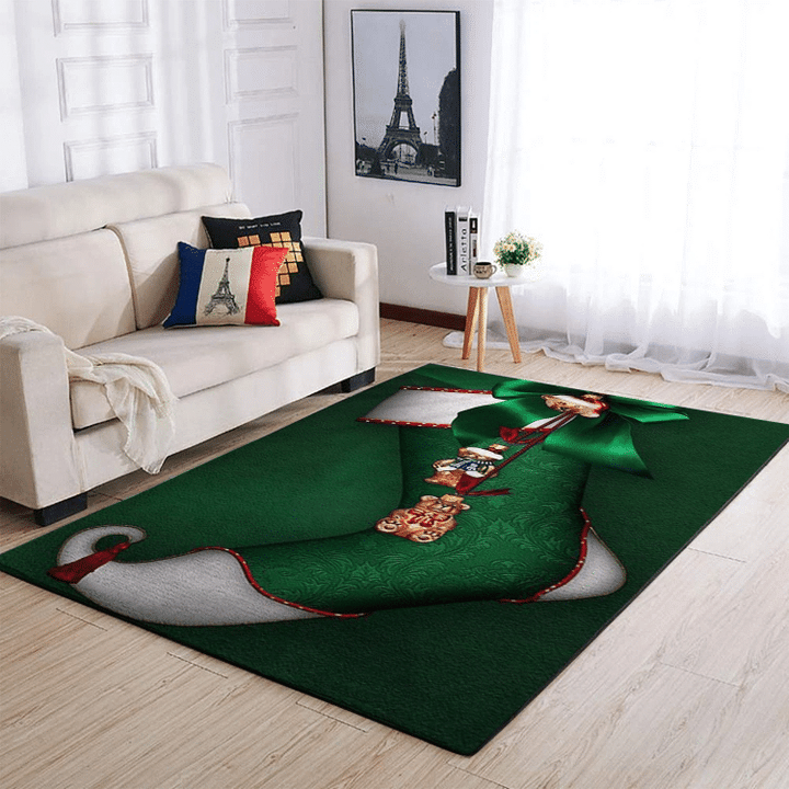 Green Background Christmas Stocking Pattern Area Rug Home Decor