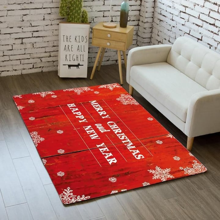 Red Theme Christmas And Happy New Year Area Rug Home Decor