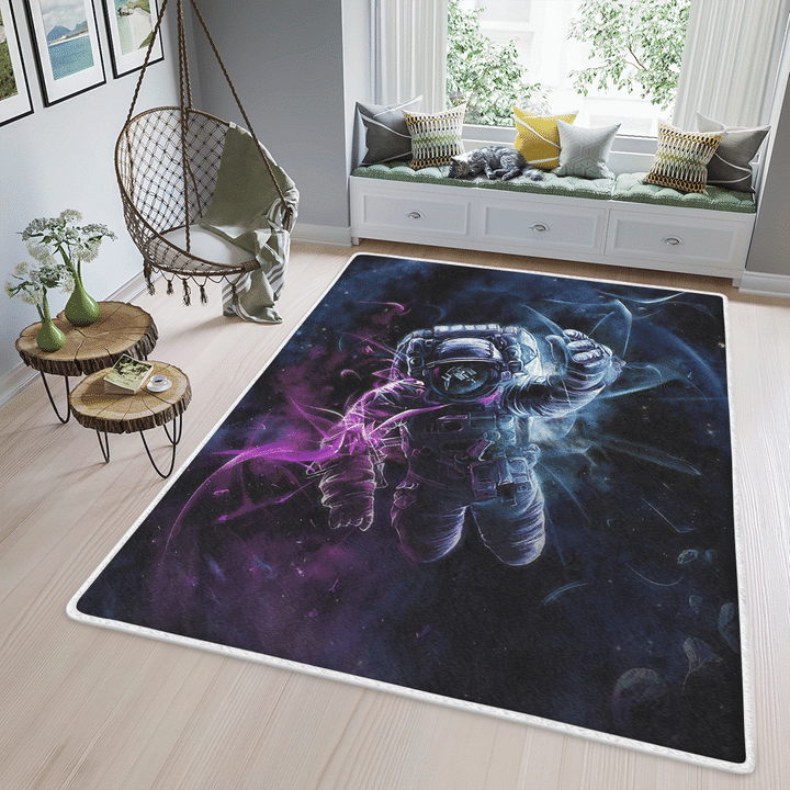 Astronaut Galaxy Black And Purple Color Over Printed Area Rug Home Decor