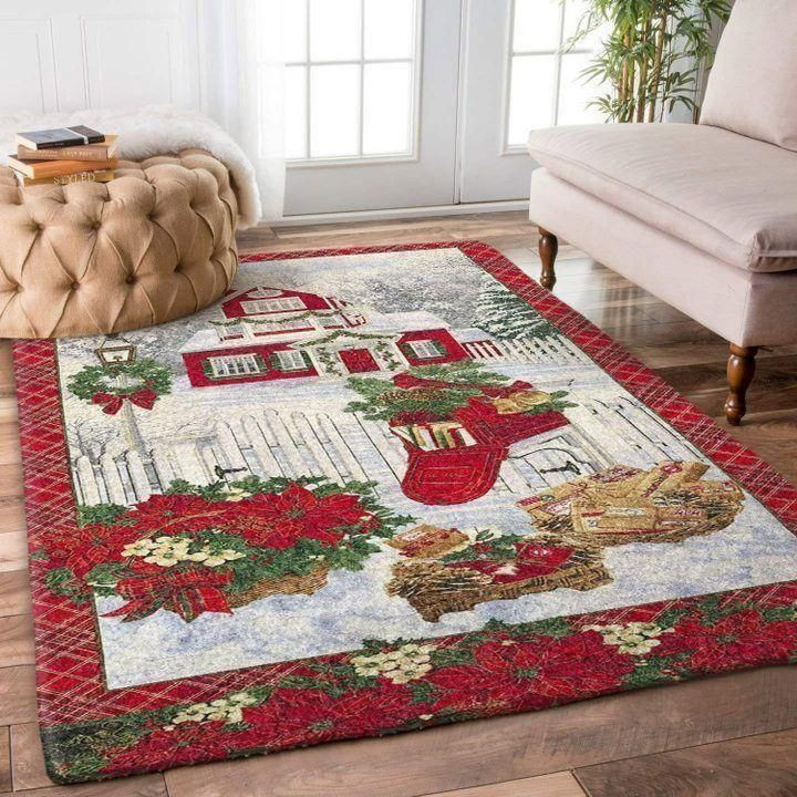 Red Pattern Border Pretty Christmas House Area Rug Home Decor