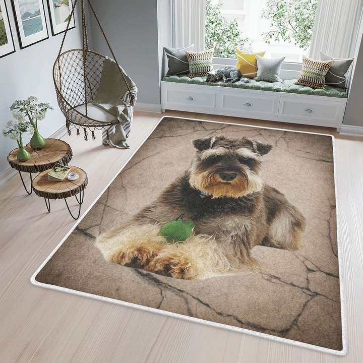 Schnauzer Dog With His Toy Brown Background All Over Printed Area Rug Home Decor