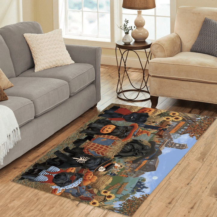 Halloween Holiday With Affenpinscher Dogs Round Town And Fall Pumpkin Scarecrow Area Rug Home Decor