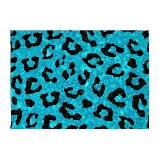 Black Marble And Turquoise Leopard Skin Printed Area Rug Home Decor