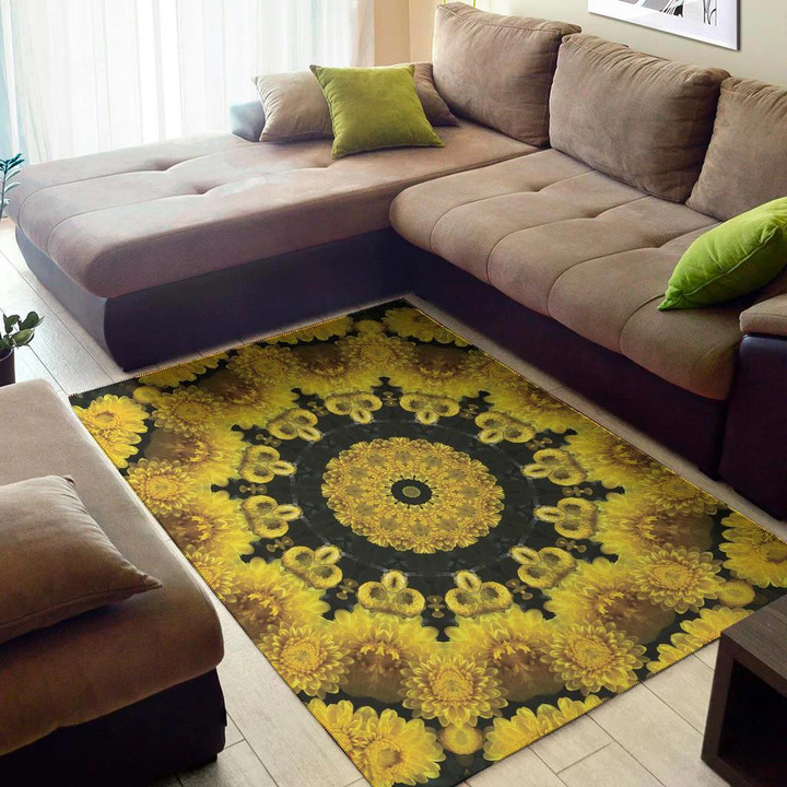 Cool Yellow Flower Kaleidoscope Background Print Area Rug