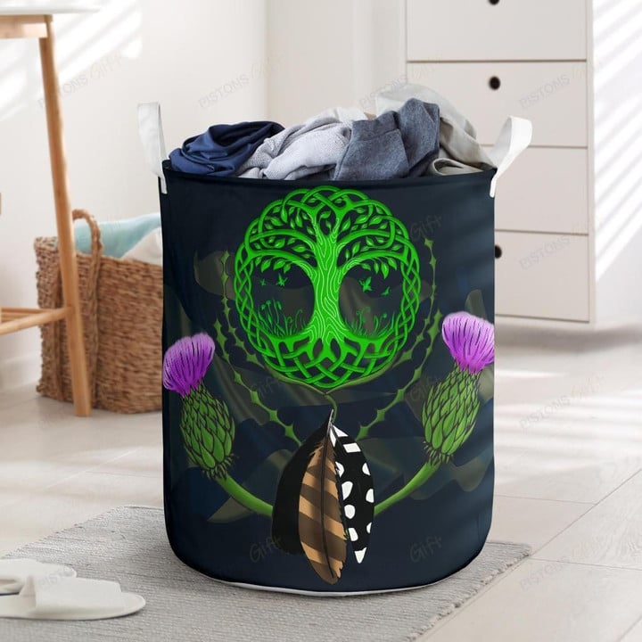 Scotland Laundry Basket - Celtic Tree Thistle And Flag