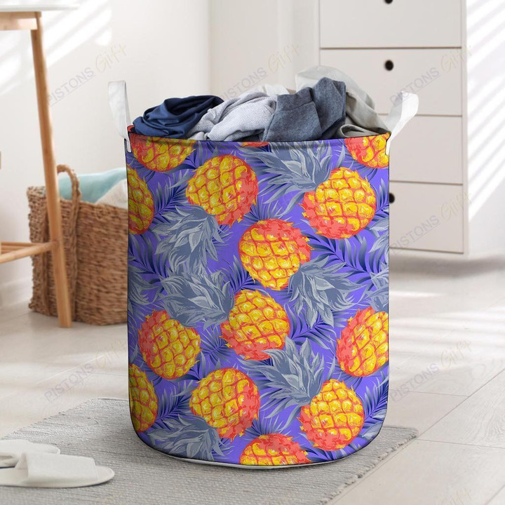 Blue Neon Pineapple Hawaiian Print Laundry Basket