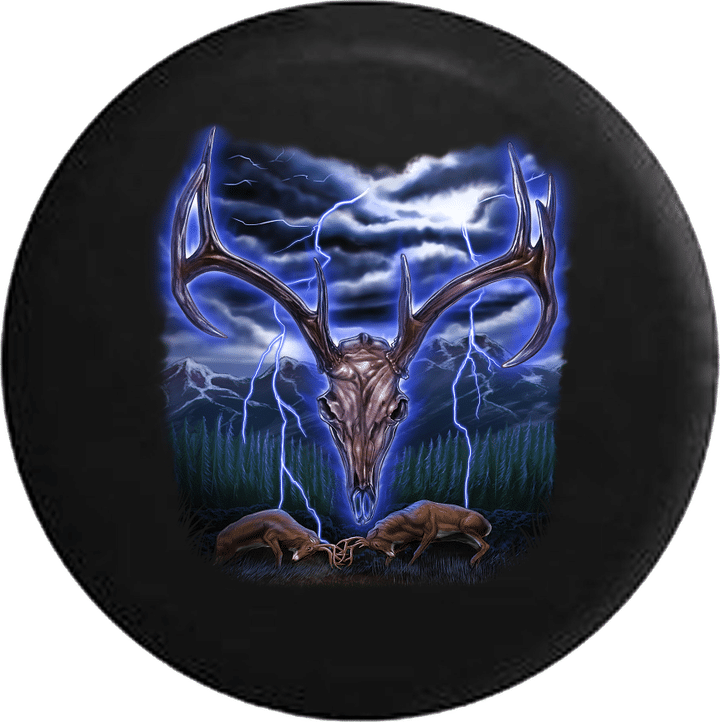 Deer Antler Skeleton Fighting Bucks Stormy Night RV Camper Spare Tire Cover -V179 - Jeep Tire Covers