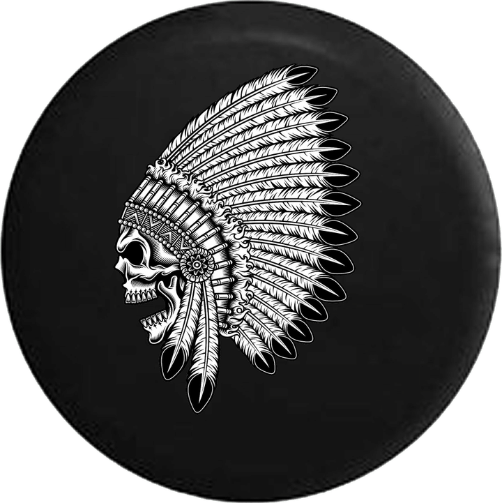 American Indian Chief Skull Feathers Jeep Camper Spare Tire Cover Custom Size - V553 - Jeep Tire Covers