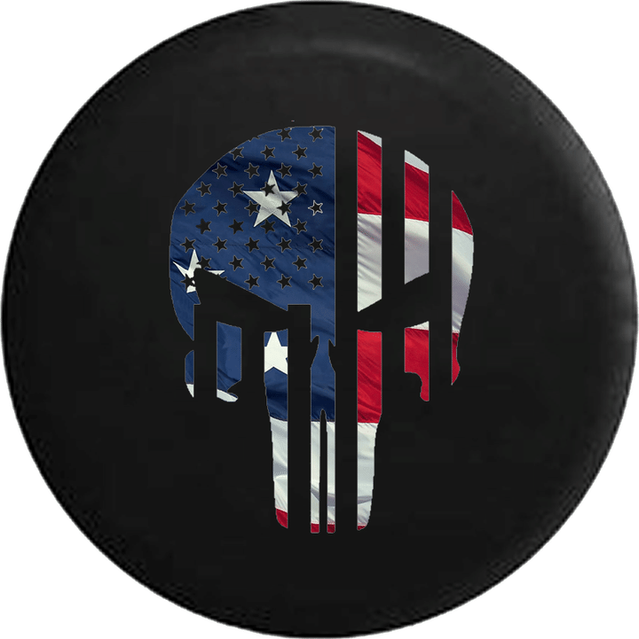 Tactical American Waving Flag Patriot Skull Jeep Camper Spare Tire Cover Custom Size - V580 - Jeep Tire Covers