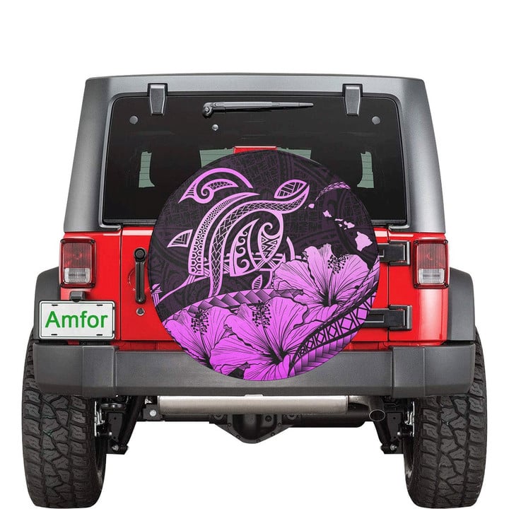 Hawaii Turtle Map Polynesian Pink Spare Tire Cover AH - Jeep Tire Covers