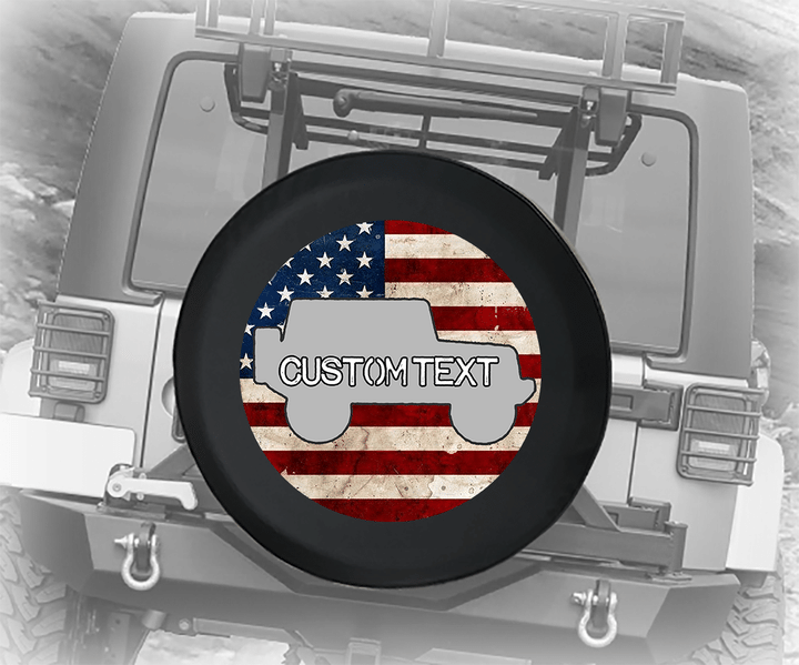 Vintage American Flag Offroad 4x4 - Personalized Spare Tire Cover - Jeep Tire Covers