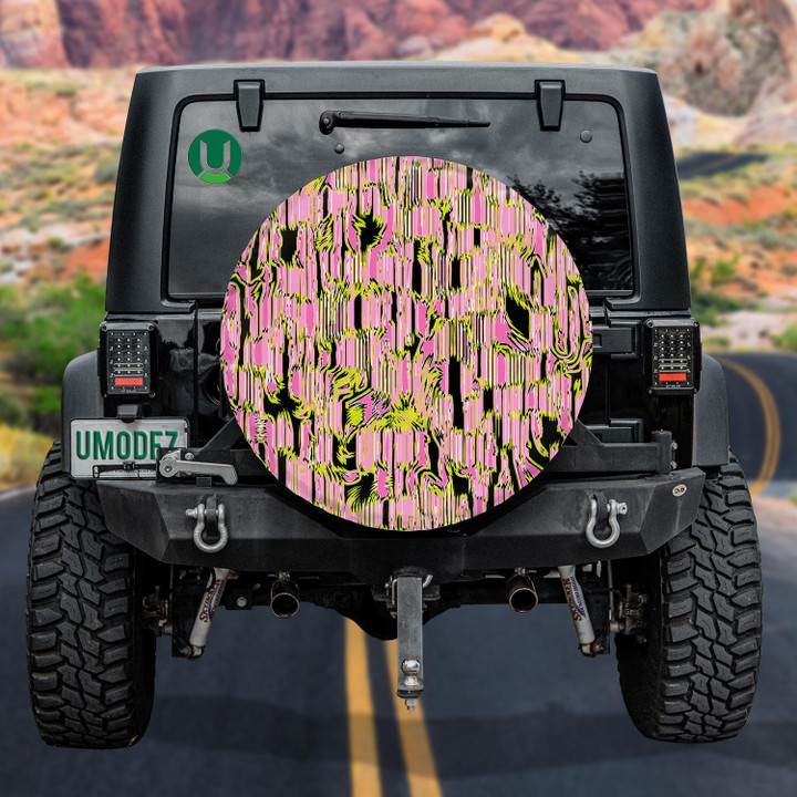 Psychedelic Acid Background In Black And Pink Design Spare Tire Cover - Jeep Tire Covers