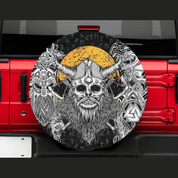 Viking Skull Head Car Spare Tire Cover Gift For Campers - Jeep Tire Covers
