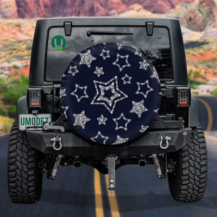 Sparkle Silver Geometric Made Stars Pattern Spare Tire Cover - Jeep Tire Covers