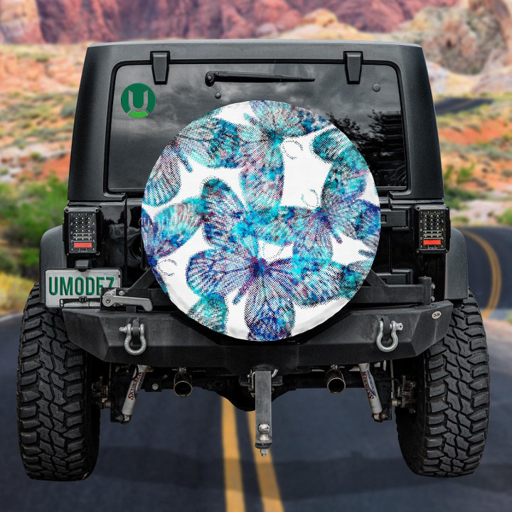Theme Colorful Blue Butterflies Faded Away Spare Tire Cover - Jeep Tire Covers