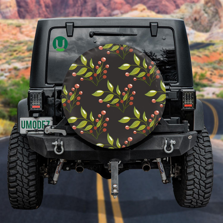 Ripe Berries And Autumn Leaves On Dark Background Spare Tire Cover - Jeep Tire Covers