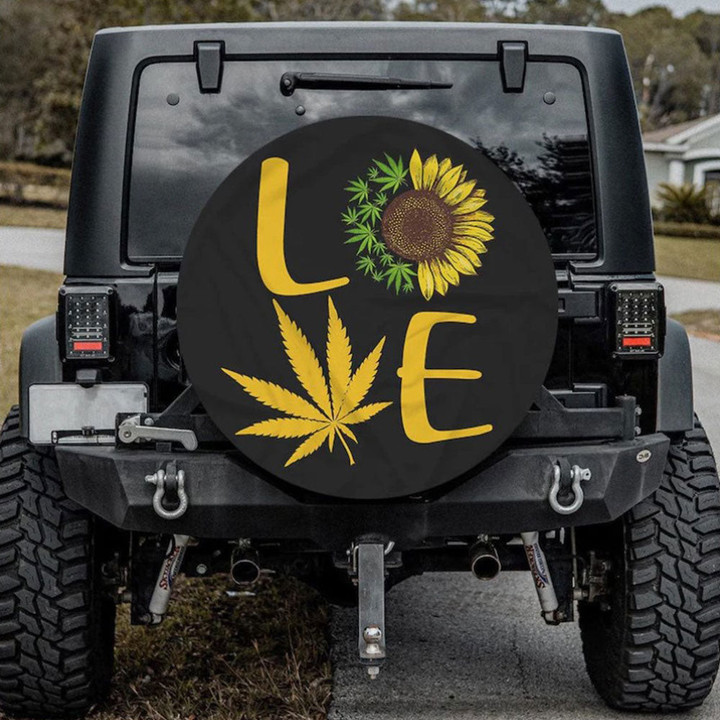 Hippie Flower, Weed Sunflower Cat Car Spare Tire Cover Gift For Campers - Jeep Tire Covers