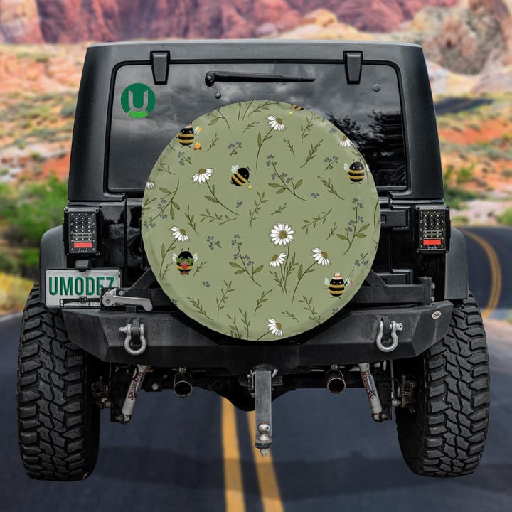 Lovely Little Honey Bees With Wild Flowers Spare Tire Cover - Jeep Tire Covers