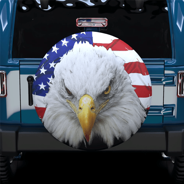 Cool White Head Eagle American Flag Spare Tire Cover - Jeep Tire Covers
