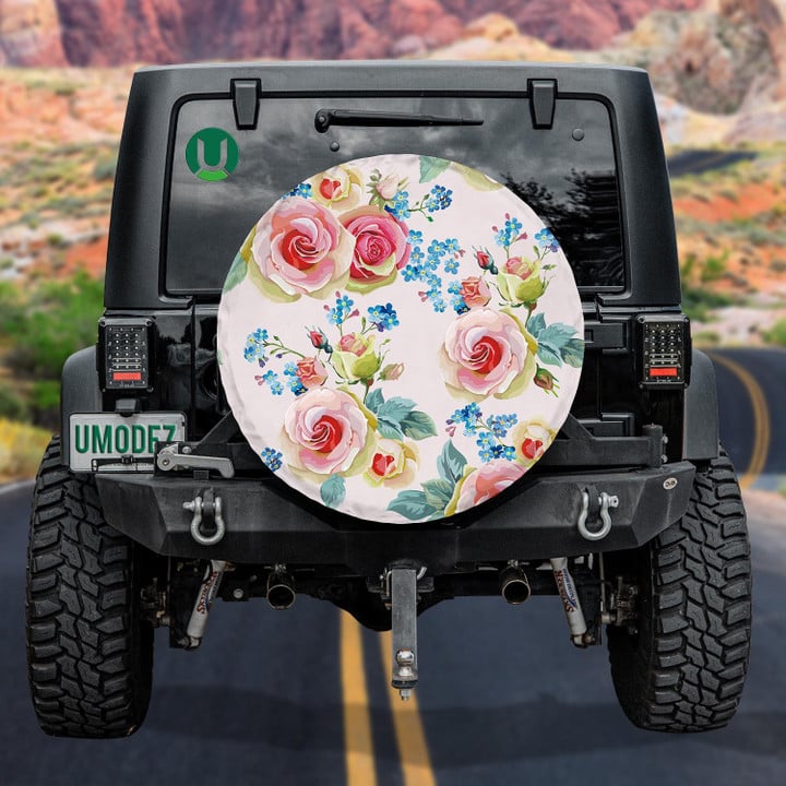Beautiful English Rose Spring Flower Garden Vintage Design Spare Tire Cover - Jeep Tire Covers