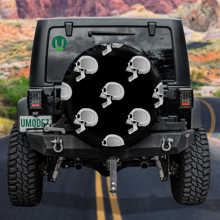Stylish Volumetric Human Skull With Ppen Mouth Bared Teeth Spare Tire Cover - Jeep Tire Covers