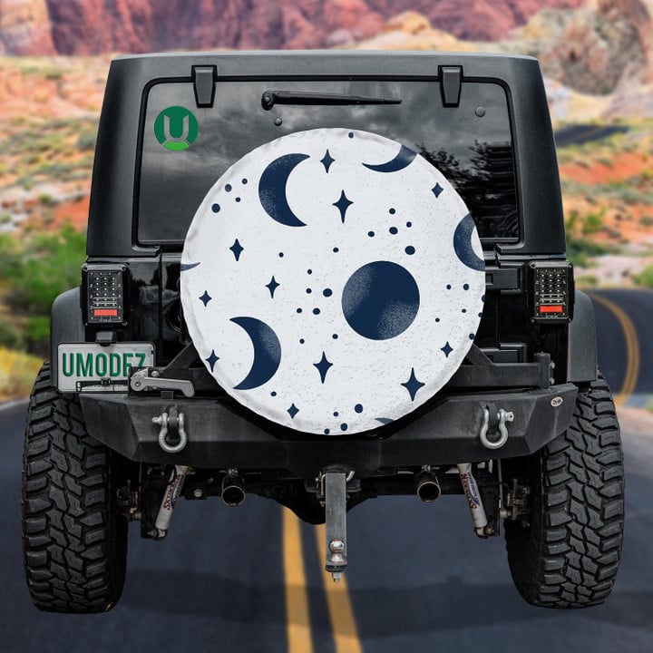 Retro Moon And Star On Gray Background Spare Tire Cover - Jeep Tire Covers