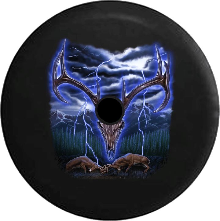 Spare Tire Cover Day Deer Antler Skeleton Fighting Bucks Stormy Night - Jeep Tire Covers